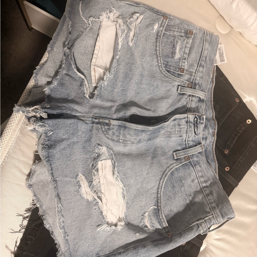 Levi's Women's Jean Shorts - 501 White, Light Blue, Black, Blue - Picture 5 of 13